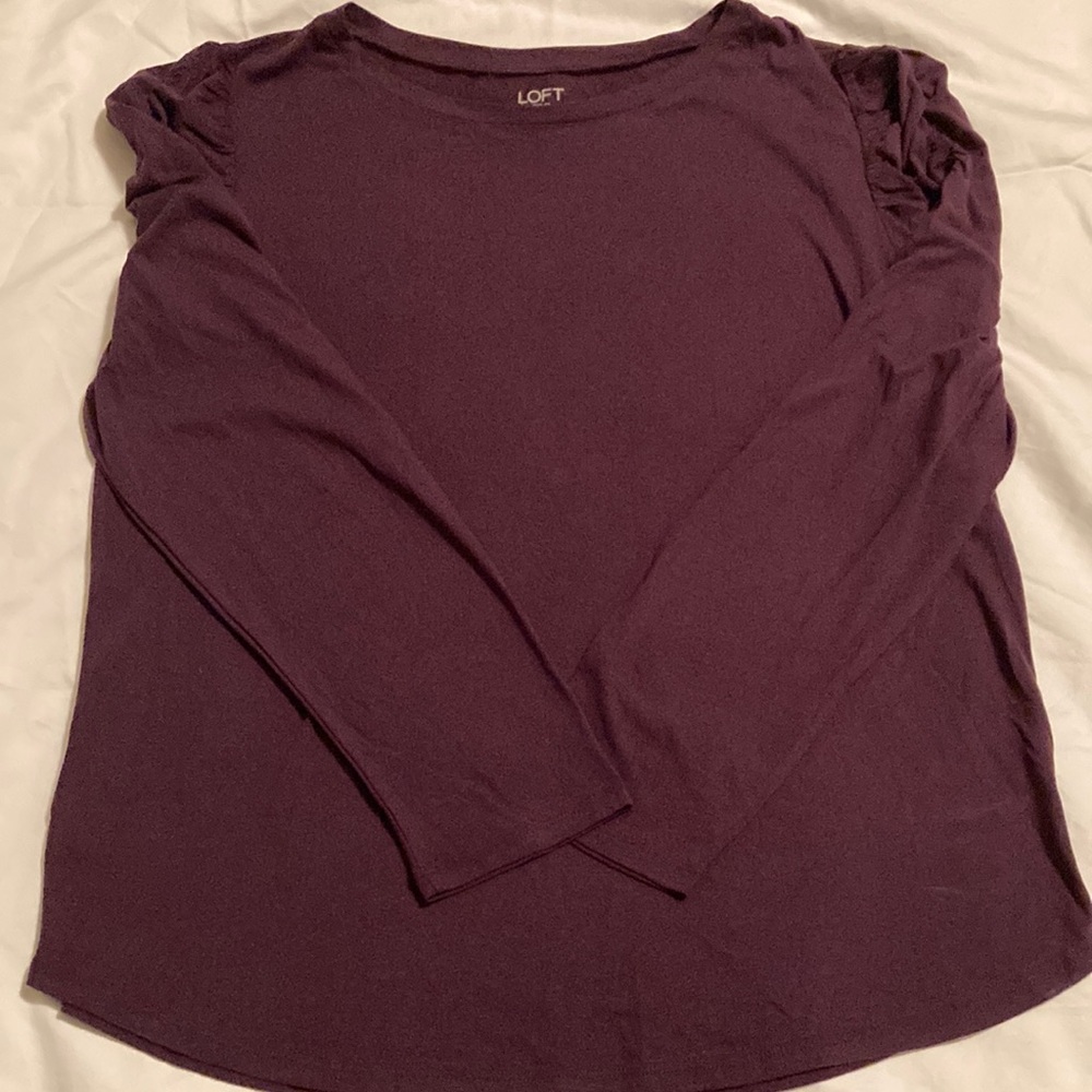 NWT Loft Purple Long Sleeve Tee Gathered Sleeve XL